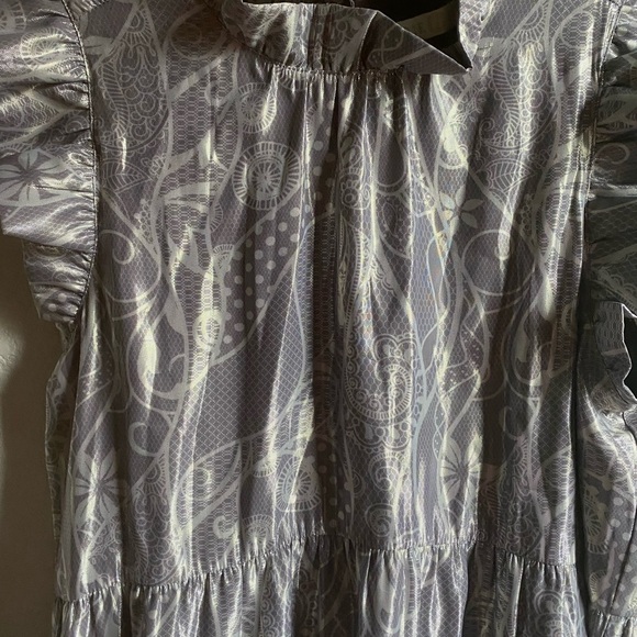 Marie Oliver Metallic Printed Tent Babydoll Tiered Ruffle Sleeves Retro Dress XS - Picture 6 of 15